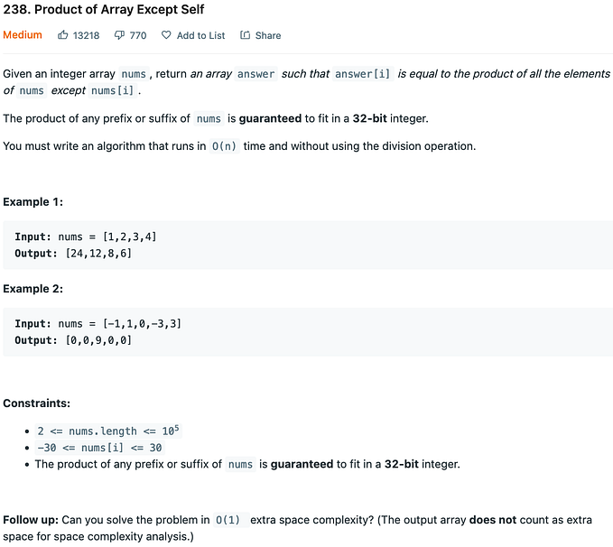 238 — Product of Array Except Self