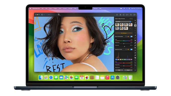 An pro photo of woman with some street art being edited on Pixelmator.