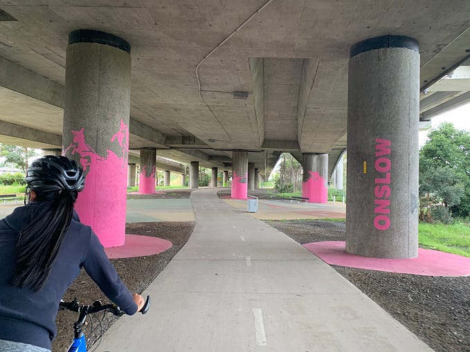 Cycling along the Parramatta River and under the M4 to Sydney Olympic Park