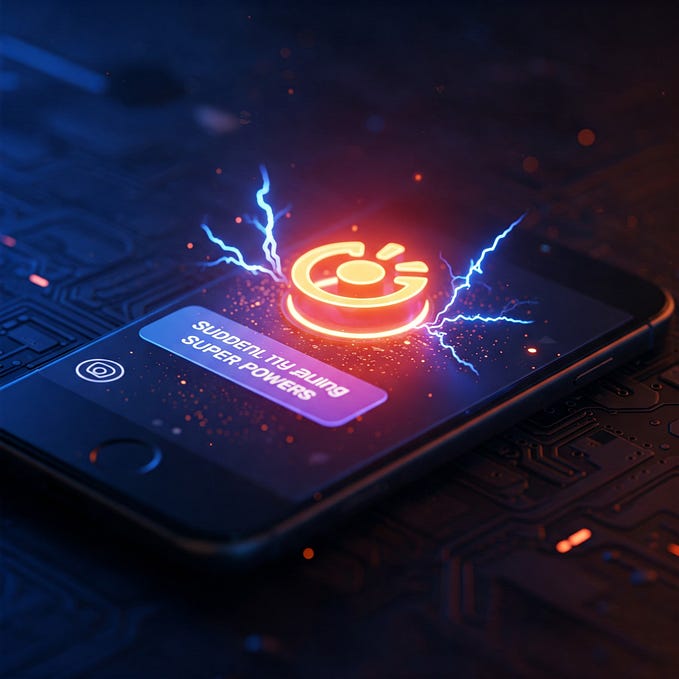A super powered notification with lightning bolts and neon lighting coming out of a phone screen