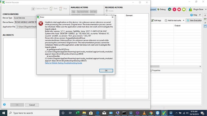 Katalon Server Side Error