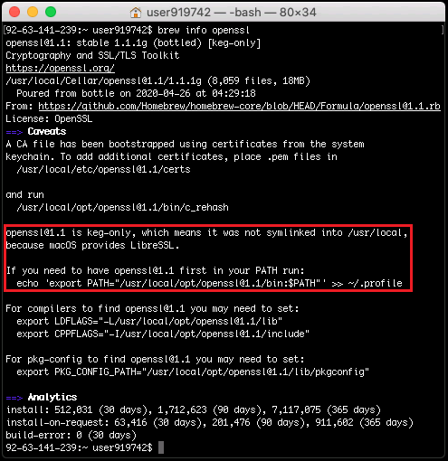 Output of “brew info openssl”