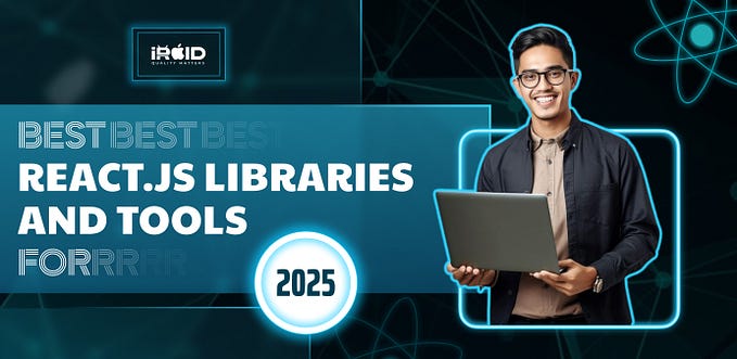 A graphic design with the text ‘IRID’ in a stylized font at the top. Below, the phrase ‘BEST BESTBES REACT.JS LIBRARIES AND TOOLS 2025’ is displayed in a combination of bold and regular fonts. The overall design is modern and minimalist.