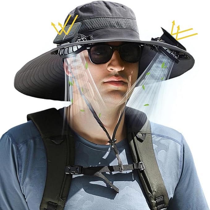 Dual Solar Fan Hats for Men — Wide Brim Fishing Hat with USB & Solar Power