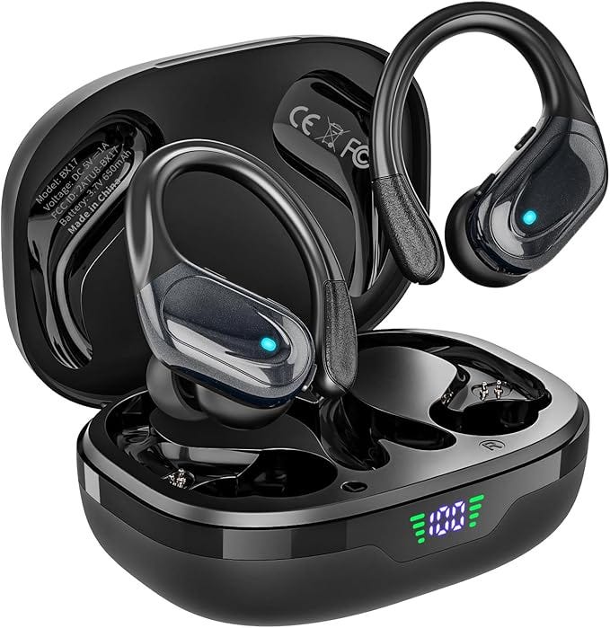 Title:
Wireless Sports Bluetooth Earbuds — 80H Playtime, Noise Canceling, IPX7 Waterproof, LED…