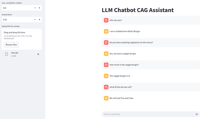 Streamlit frontend of our CAG chatbot