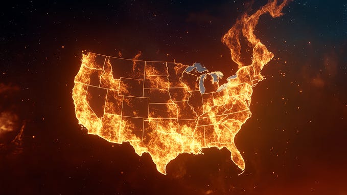 Image of the contintal U.S. on fire