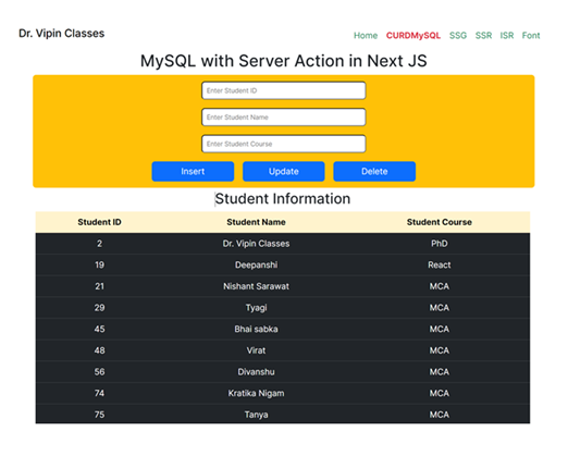 Next JS Server Actions Integration with MySQL to Build CURD App