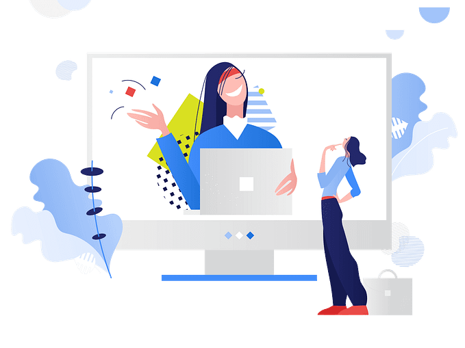 Illustration of a person video chatting with another person.