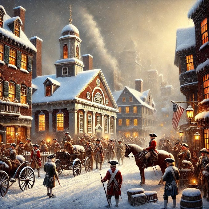 AI rendition of Fanueil Hall in the Winter of 1775