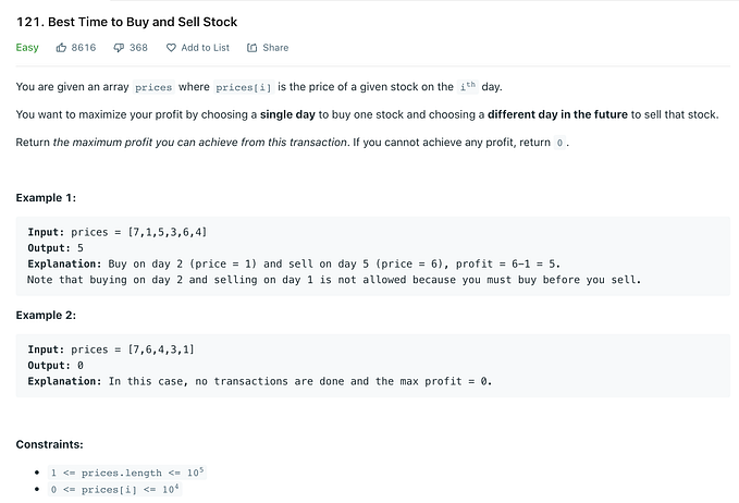 Leetcode 121: Best Time to Buy and Sell Stock JavaScript solution