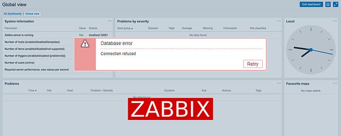 Zabbix 5 Appliance: Database Error — Connection Refused
