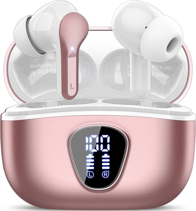 ✨ Rose Gold Wireless Earbuds — HiFi Sound, 48H Playtime & LED Display! ✨
