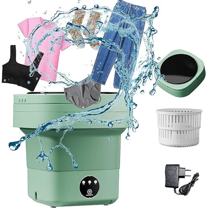 Mini Portable Washing Machine - Small Foldable Bucket Washer for Clothes- for Camping, RV, Travel, Small Spaces. (Pink)