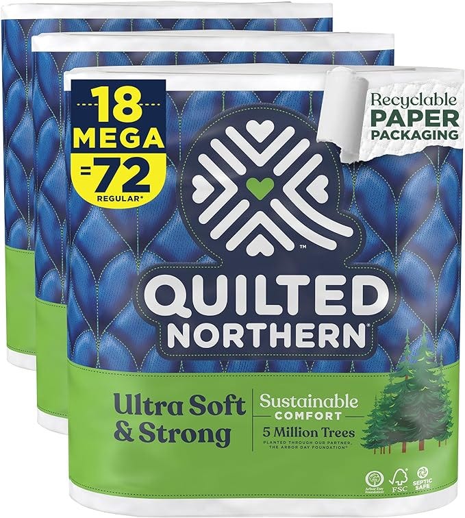 Quilted Northern Ultra Soft & Strong Toilet Paper, 18 Mega Rolls = 72