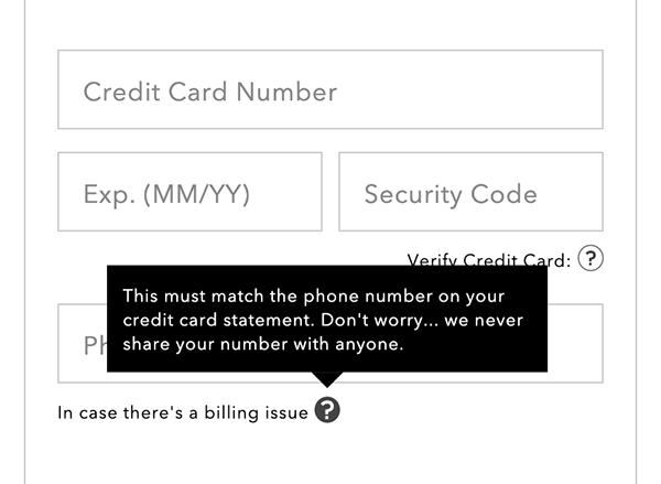 Screenshot of American Eagle e-commerce checkout form tooltip.