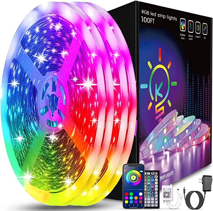 Keep smile100ft Led Strip Lights (2 Rolls of 50ft) Bluetooth Smart App  Music Sync RGB Color Changing Led Light Strip with Remote and Power  Adapter, Led Lights for Bedroom Room Home Decor