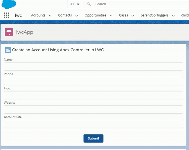 How to Insert a Record of Account Object Using Apex Class in Salesforce  Lightning Web Component-LWC | by Vijayk | Medium
