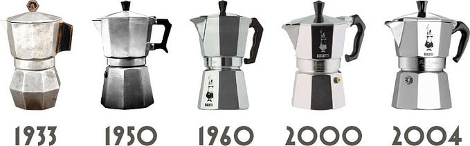 designs of moka pots through the years