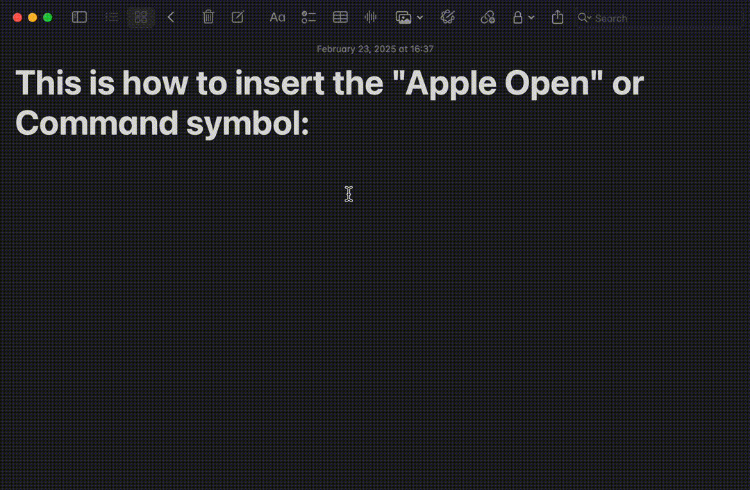 HOWTO Type the Apple Command ⌘ Symbol (and ctrl ⌃, option ⌥, shift ⇧)