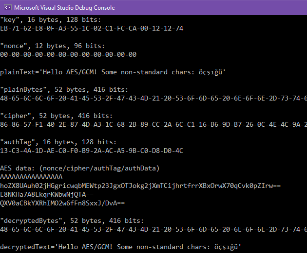 AES/GCM cryption output