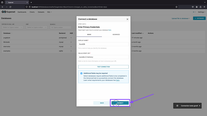 How to Connect Apache Superset with Duckdb (Memory) & Persistent Database.