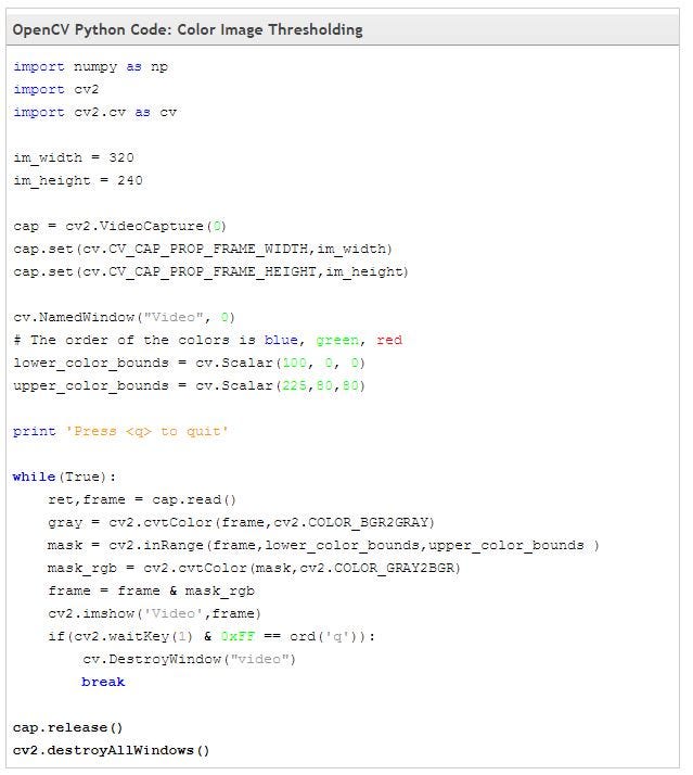 Color Thresholding in OpenCV