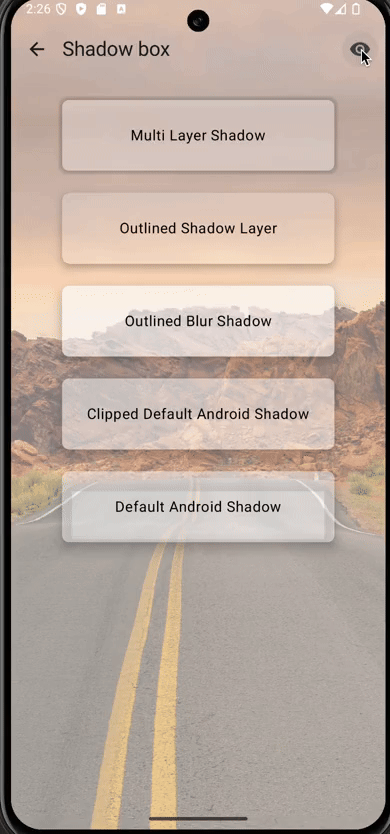 Different Approaches to Create Android-Style Shadows with Transparent Containers in Jetpack Compose.