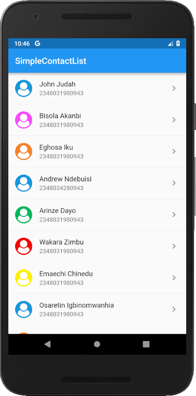 Simple Contact List with ListTile