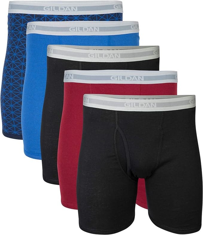 Gildan Men’s Underwear Boxer Briefs, Multipack, Mixed Blue/Grey (5Pack