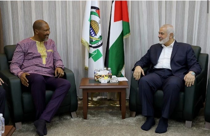 Nkosi Zwelivelile “Mandla” Mandela previously met with former Hamas leader Ismail Haniyeh. Credit: @GnasherJew on X