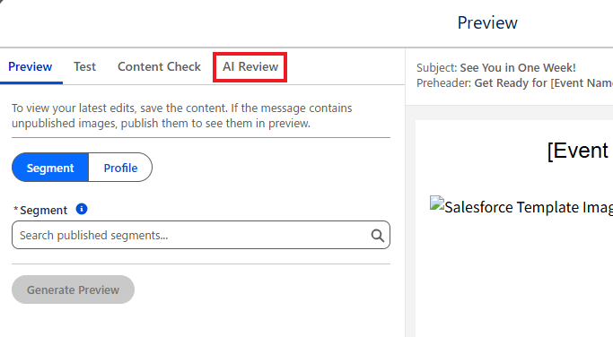 SFMC Tips #322 : Marketing Cloud Next: AI Review in the Email Preview Feature