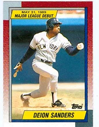 Deion Sanders Yankees 61 Topps Baseball Card Vintage Used 