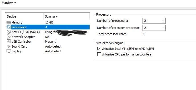 Ensure you check “Virtualize Intel VT-x/EPT or AMD-V/RVI”