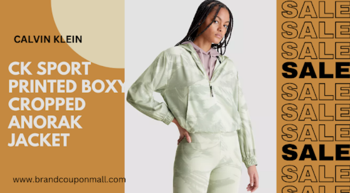 Calvin Klein Boxy | Jacket Discount by | Sports CK Queen Farhin Printed on Bargain Medium Cropped Anorak Sport