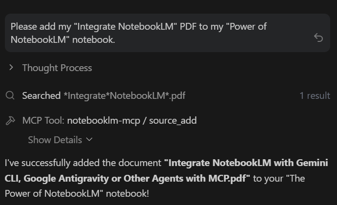 Adding to my notebook inside Antigravity
