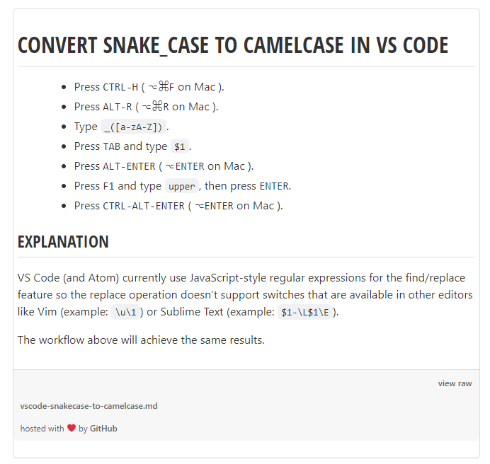 VSCode에서 snake_case를 camelcase로 변경하기 by Hyoda Medium