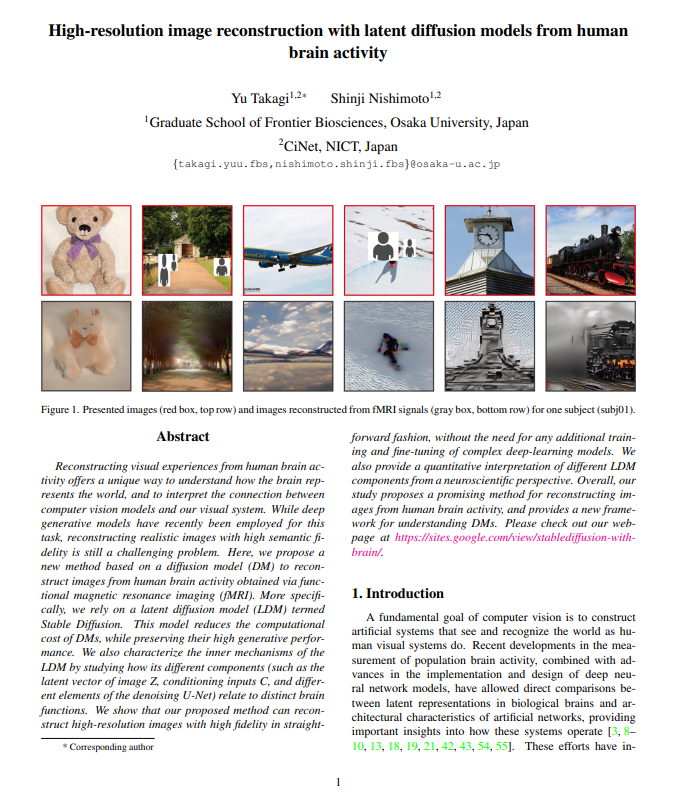 Highresolution image reconstruction with latent diffusion models from human brain activity (AI