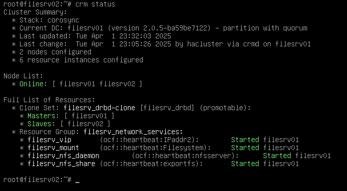 Cluster and resources status in DRBD slave node