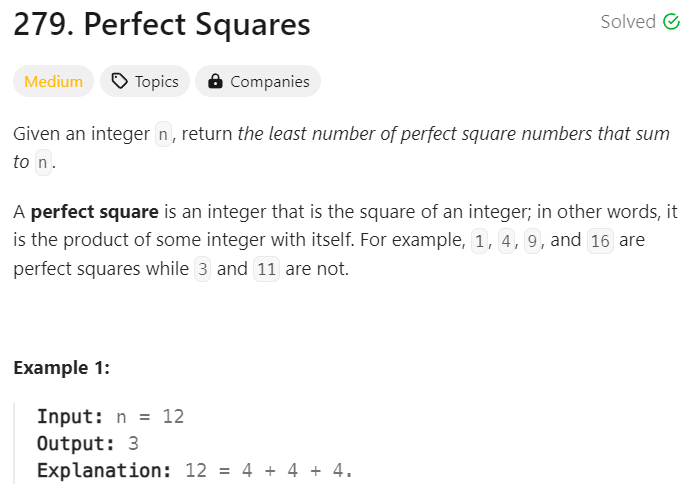279. Perfect Squares. Dynamic Programming | by Everything is MindGame ...