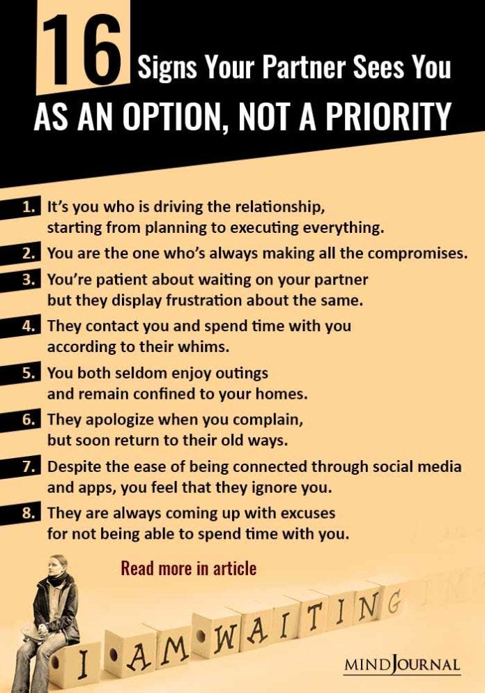 16 Signs You Are An Option Not A Priority | by The Minds Journal