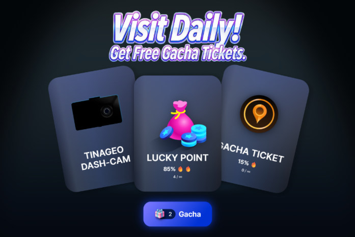 Unlock the TINA Gacha Portal: Spin to Win Premium Dash-Cams and $TINA Rewards!