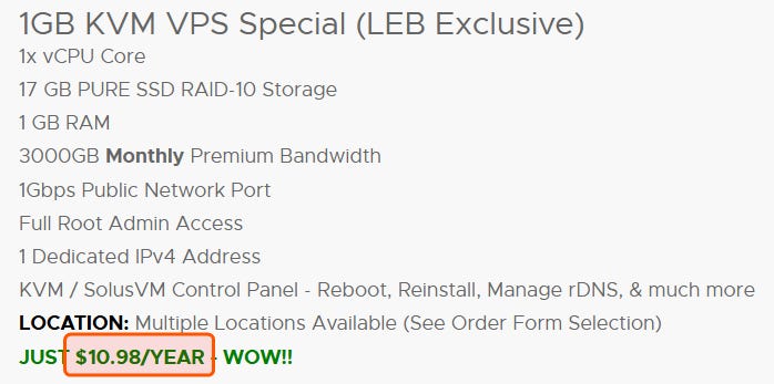 RackNerd VPS搭V2Ray WSS梯子 年付 $10.98 1G端口 3T流量 17G存储 1GB内存
