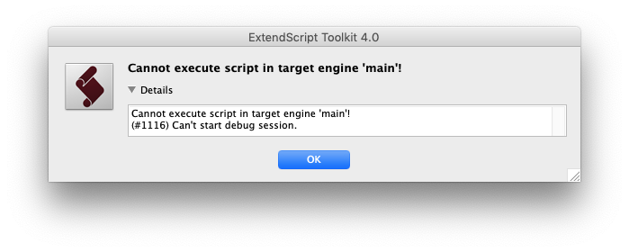 Workaround for ExtendScript Toolkit Debugger Error #1116