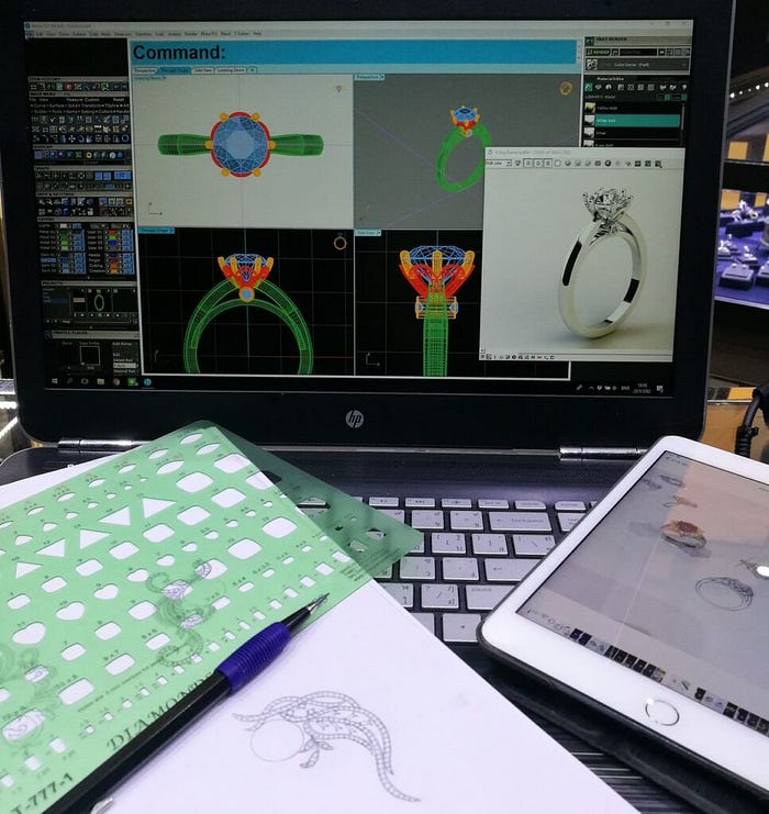 AI and CAD technology in jewelry manufacturing including 3D printing, custom jewellery design, and advanced production techniques