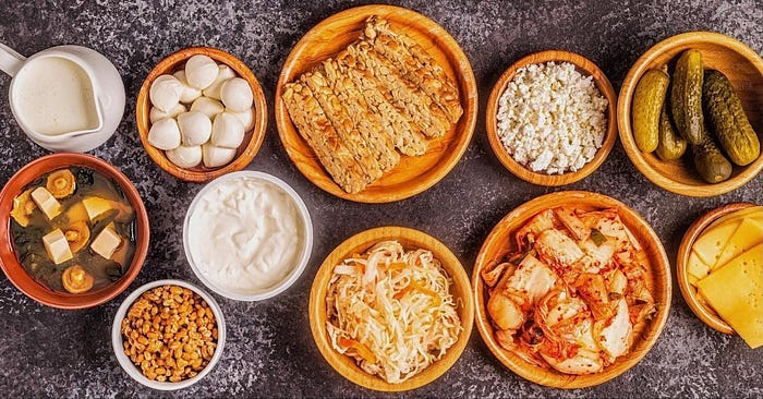 Various Fermented Foods, such as: Miso, Tempeh, Kimchi, and Naato