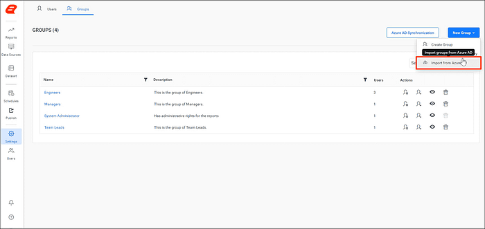 Select Import from Azure AD in Groups Page