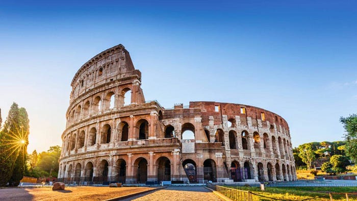 The Colosseum in Rome, Italy, displays its impressive architecture and stands as a symbol of the city's rich cultural heritage.