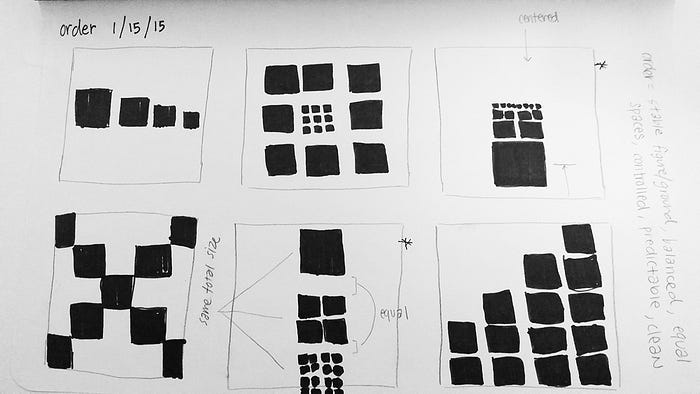 A sample of the square exercise, which teaches about the Gestalt Principle, an important visual concept of hierachy used in modern computing applications (image source: angelamuliu)