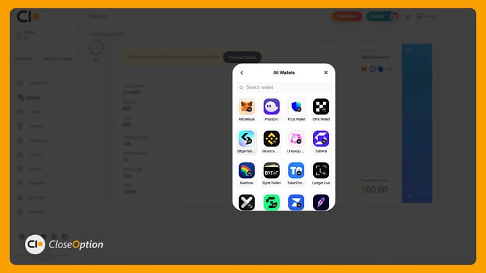 CloseOption Broker — 10$ No Deposit and 50$ Gift for New Crypto Gateway: WalletConnect!